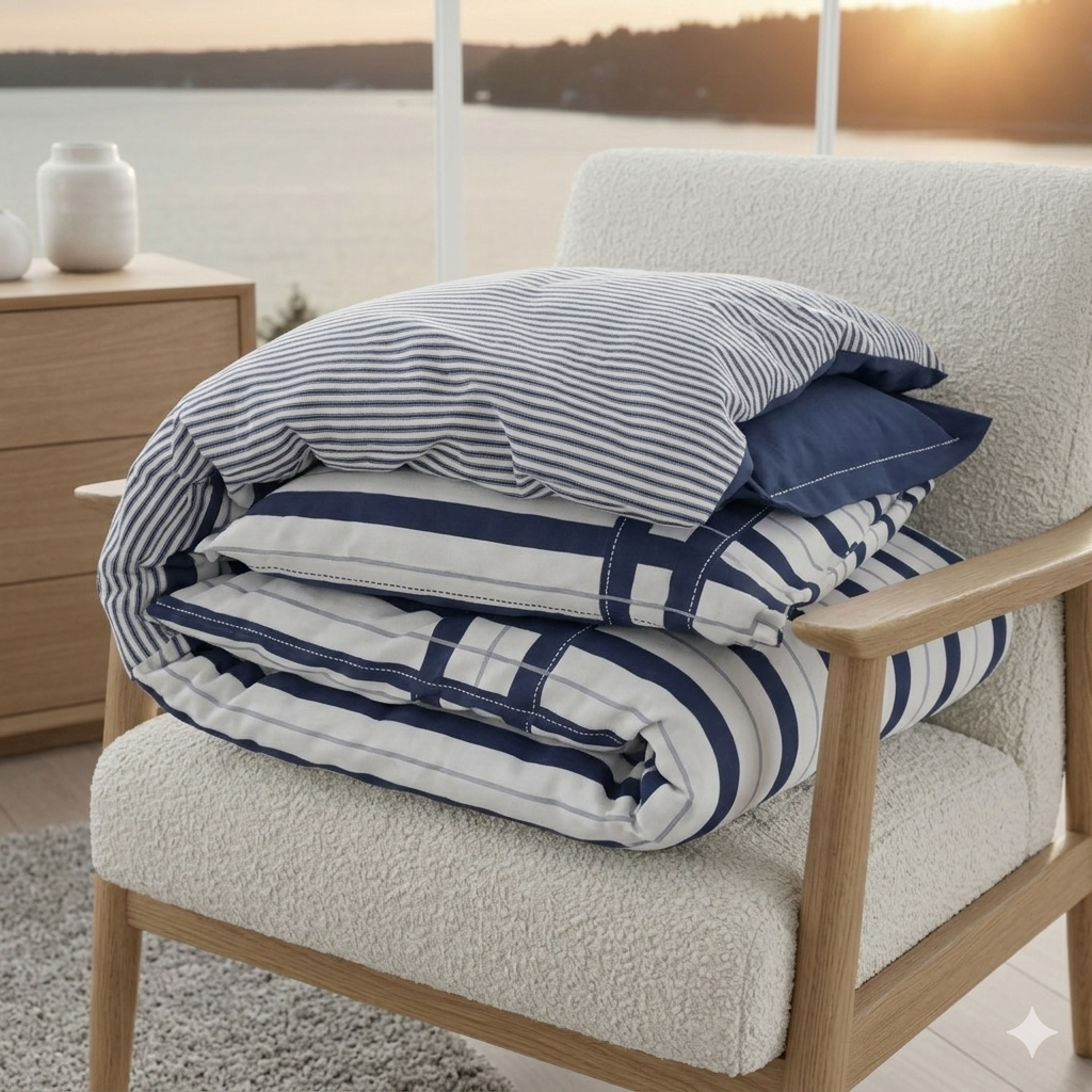 Bäddset Bäddset NJUTER – Klassisk skärgårdskänsla i bomullssatin (220 x 240 cm)