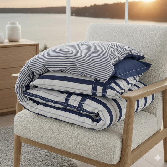 Bäddset Bäddset NJUTER – Klassisk skärgårdskänsla i bomullssatin (220 x 240 cm)