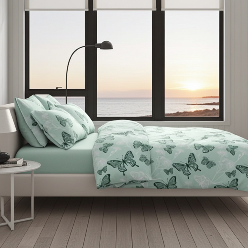 Bäddset Bäddset ANDORA 3 delar – Naturnära design med eleganta fjärilar (150x200cm)