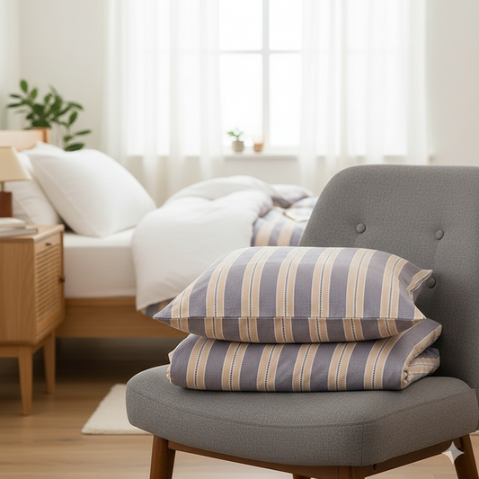 Bäddset Påslakanset CLAUDIA – Tidlös harmoni i blått och beige (Flera storlekar)