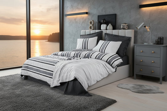 Duvet cover set White Grey 220 x 240 cm-2