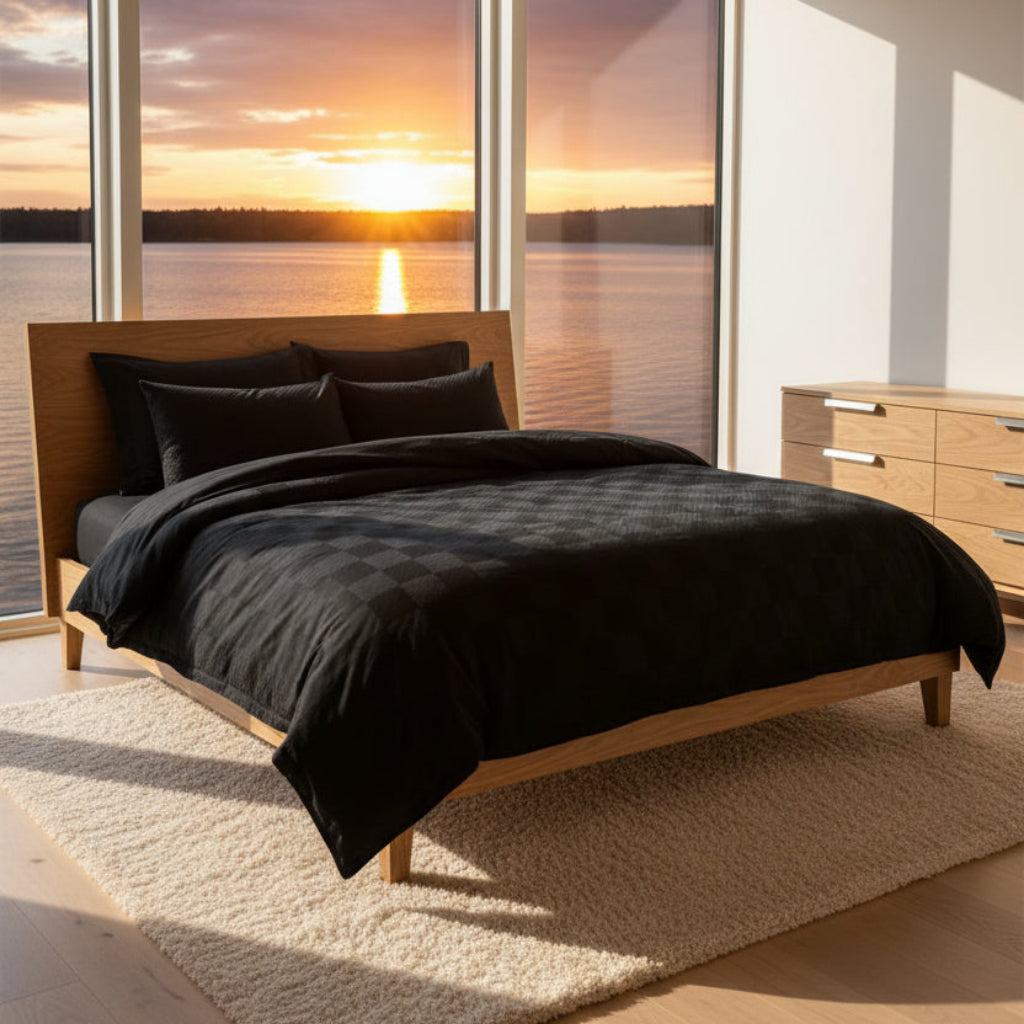 Bäddset Bäddset NJUTER - i tidlöst svart för dubbelsäng (220 x 240 cm)