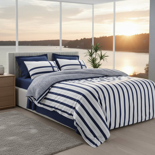 Bäddset Bäddset NJUTER – Klassisk skärgårdskänsla i bomullssatin (220 x 240 cm)