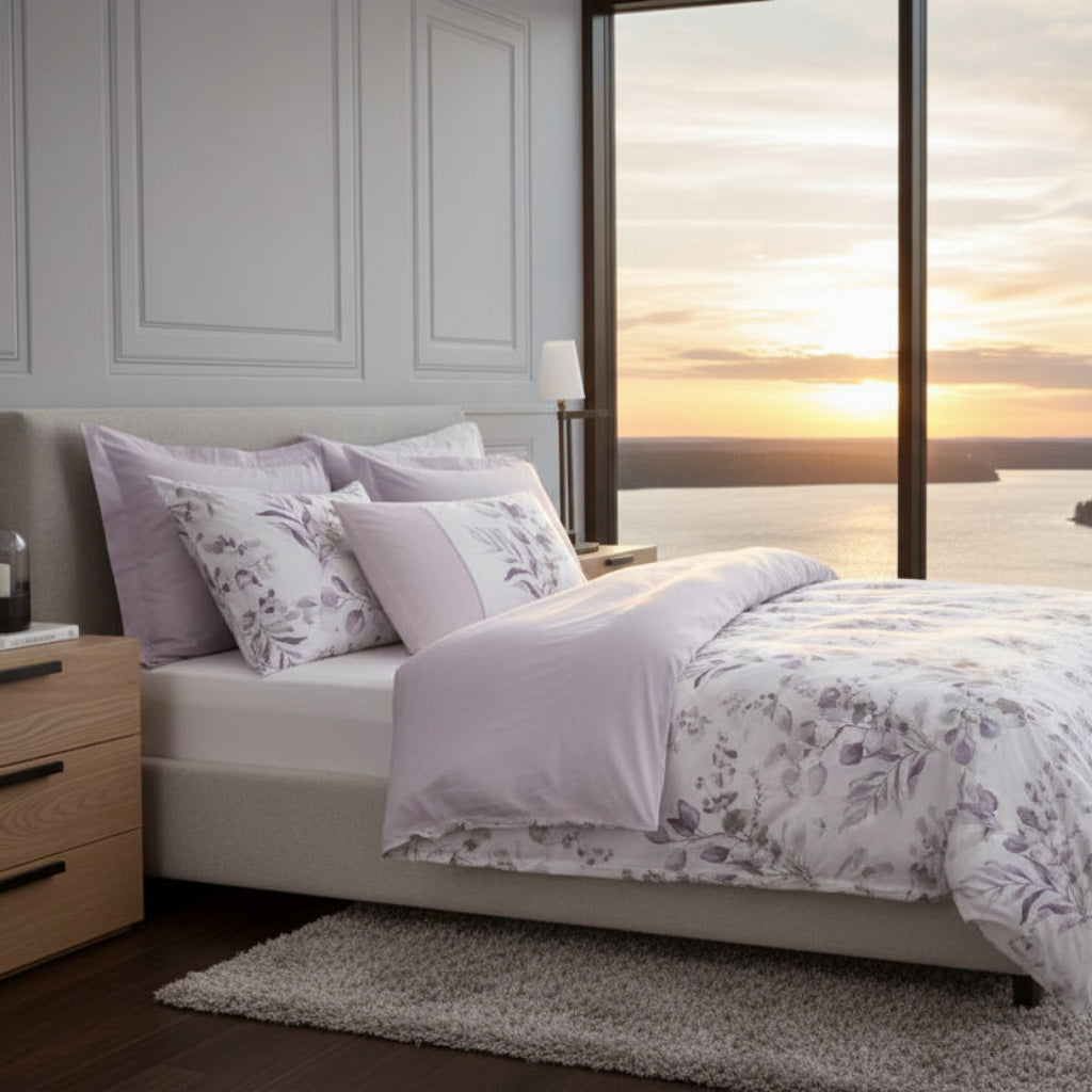 Bäddset Bäddset NJUTER - vitt/blommigt 3 delar dubbelsäng