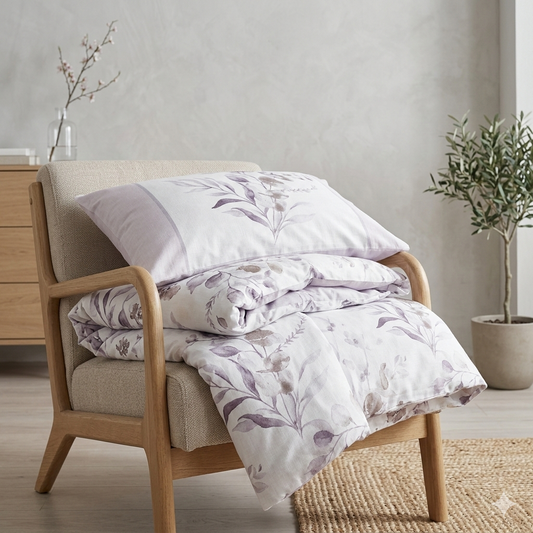 Bäddset Bäddset NJUTER - vitt/blommigt 3 delar dubbelsäng