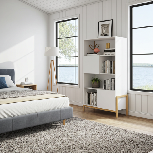 Hylla Bokhylla VIKTOR – Stilren och rymlig förvaring i vit finish och ek (90 x 160 cm)