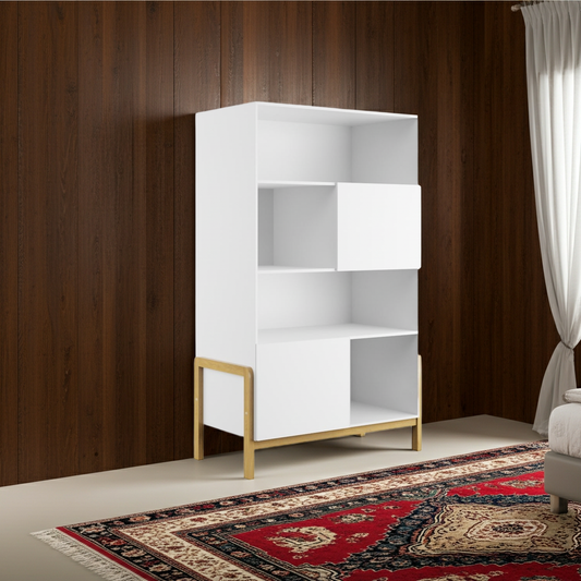 Hylla Bokhylla VIKTOR – Stilren och rymlig förvaring i vit finish och ek (90 x 160 cm)