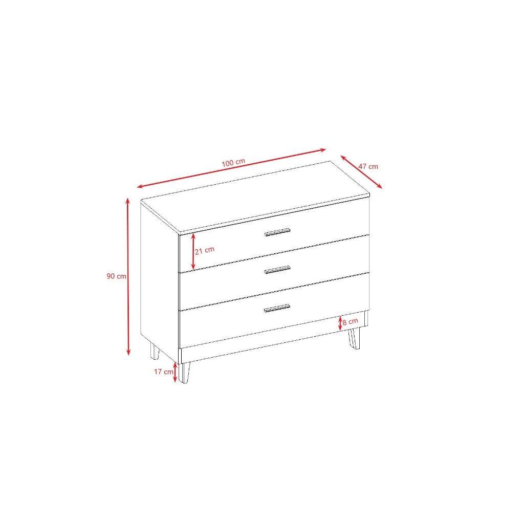Byrå Byrå med 3 lådor KUBI kashmir – Skandinavisk elegans och praktisk förvaring (Bredd 100 cm)