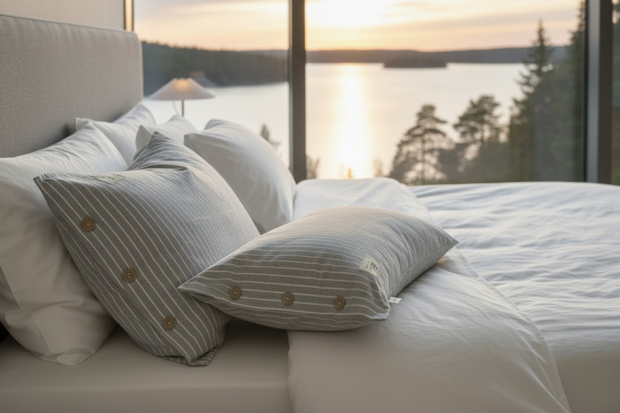 ROMA Örngottsset - Ljusblå vitrandig