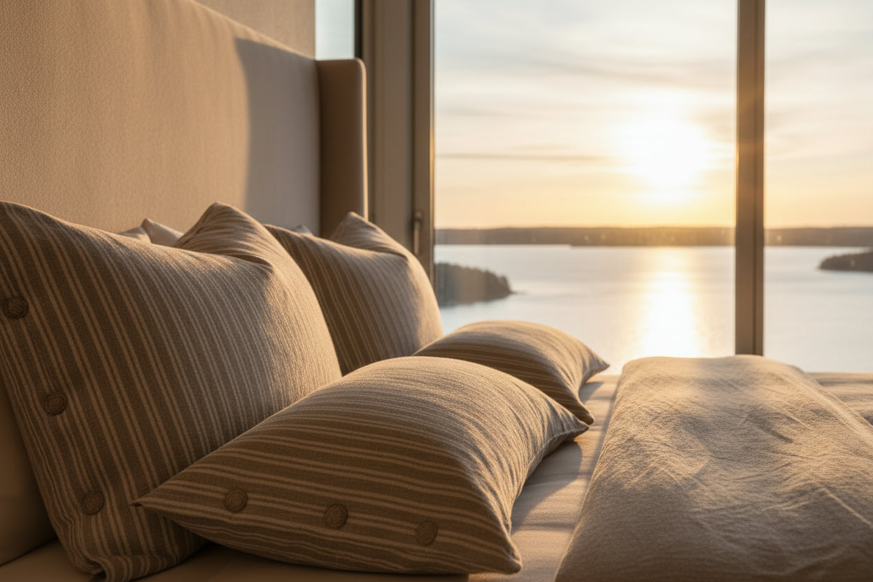 ROMA Örngottsset - Ljuslila smal vitrandig