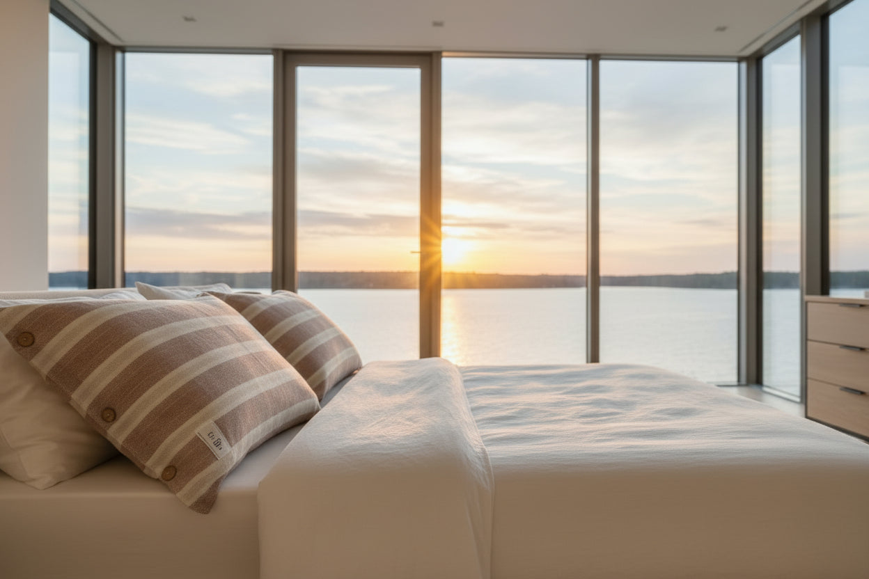 ROMA Örngottsset - Ljuslila vitrandig