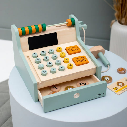 Leksaker Leksakskassa BETALA – Pedagogisk kassaapparat i trä med tillbehör