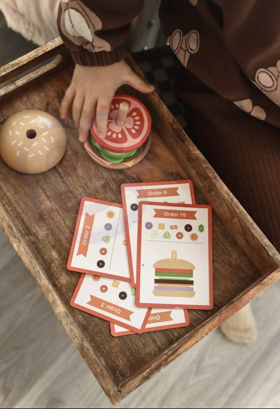 Wooden Burger Restaurant Puzzle for Children, 15 pcs