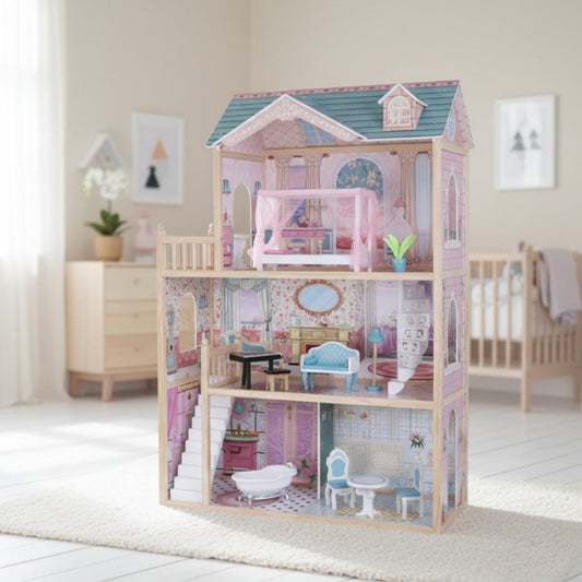 Dockhus Dockhus med belysning & tillbehör EMELIE – Ett drömhem för kreativ och magisk lek (Höjd 123 cm)