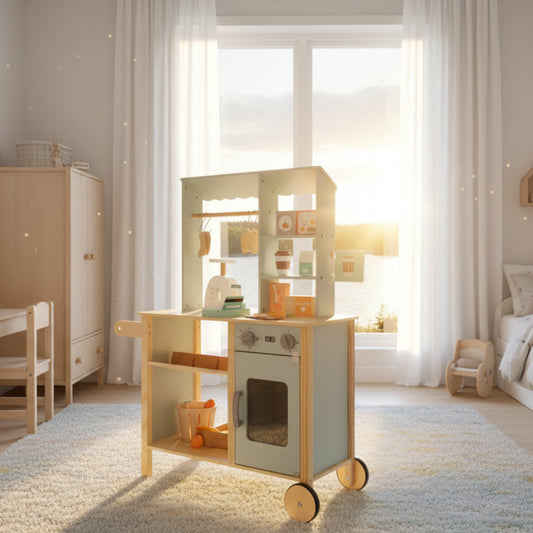 Leksaker Food truck i trä 73 delar GREEN – Hållbar lekglädje på hjul