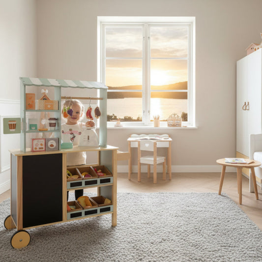 Leksaker Food truck i trä 73 delar GREEN – Hållbar lekglädje på hjul