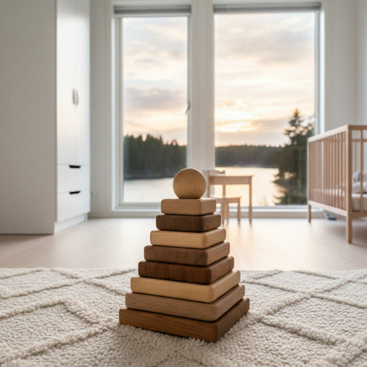 Leksaker Klassisk stapelleksak PYRAMID – i naturligt trä