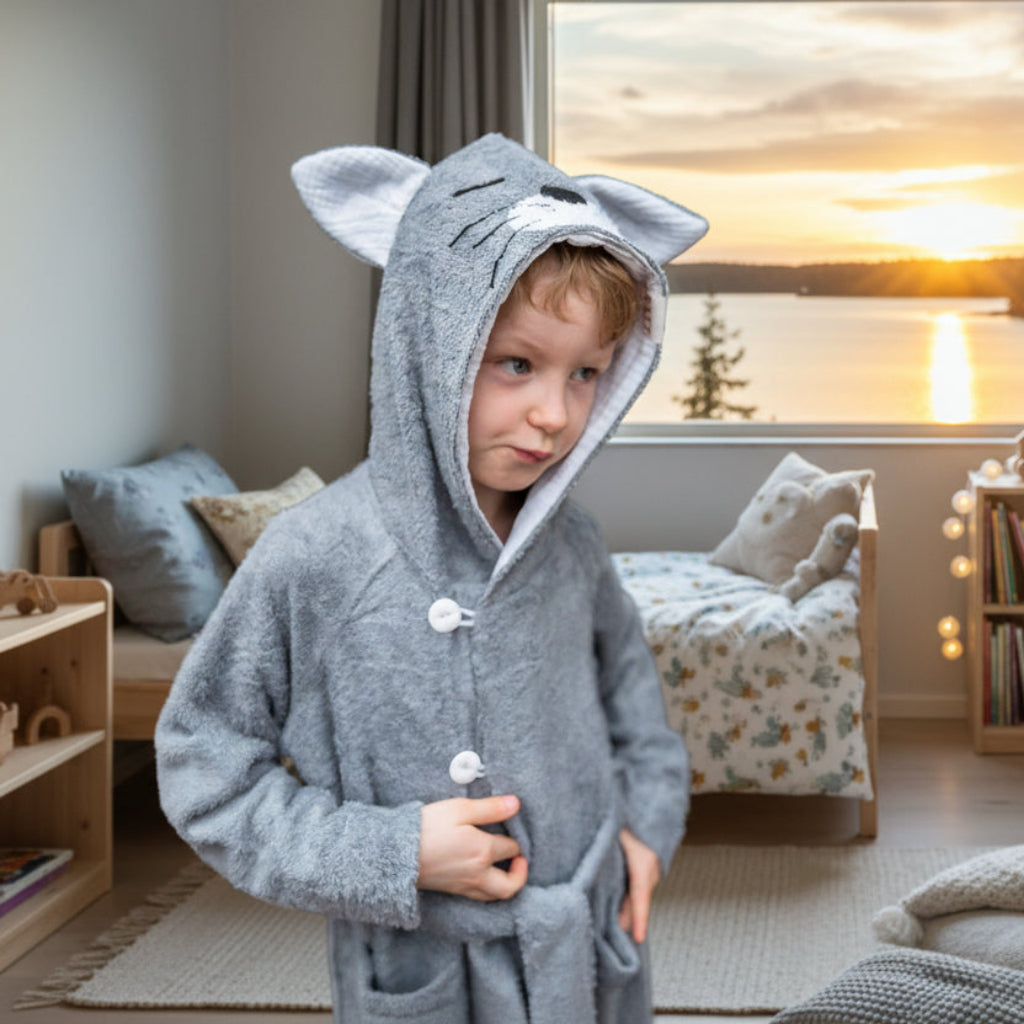 Badrock Badrock med luva KATT – Mjuk och lekfull komfort för barn (Flera varianter)