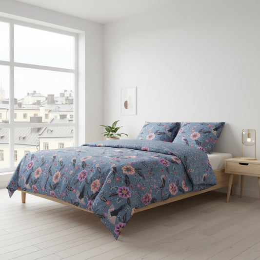 Påslakan Påslakan SÖMNIG - ljusblå fåglar (220x240cm)