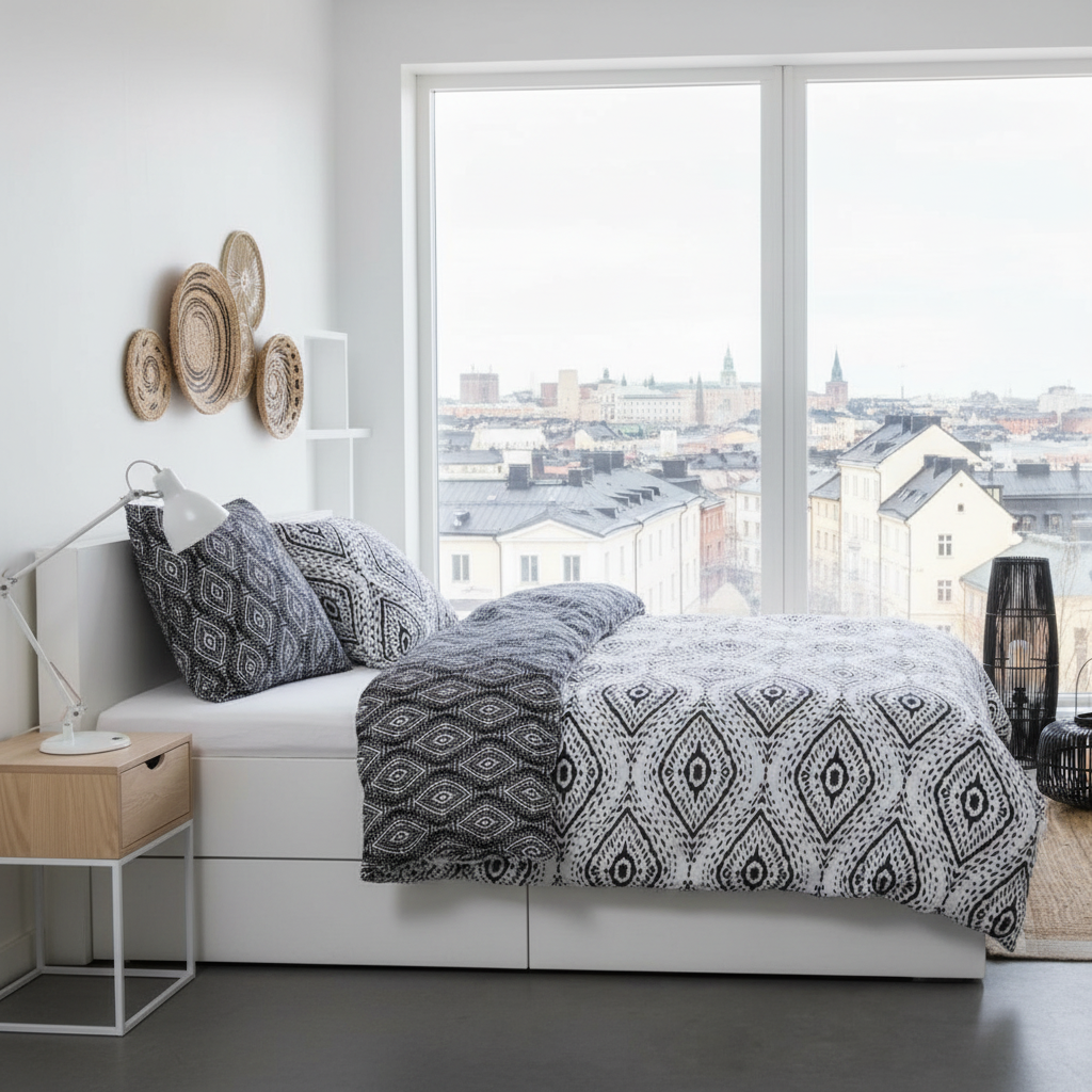 Påslakan Påslakanset SÖMNIG - svartvitt (220x240cm)