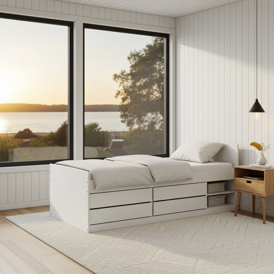 Säng Förvaringssäng LEJON – Smart och rymlig barnsäng i massivt trä (90 x 200 cm)