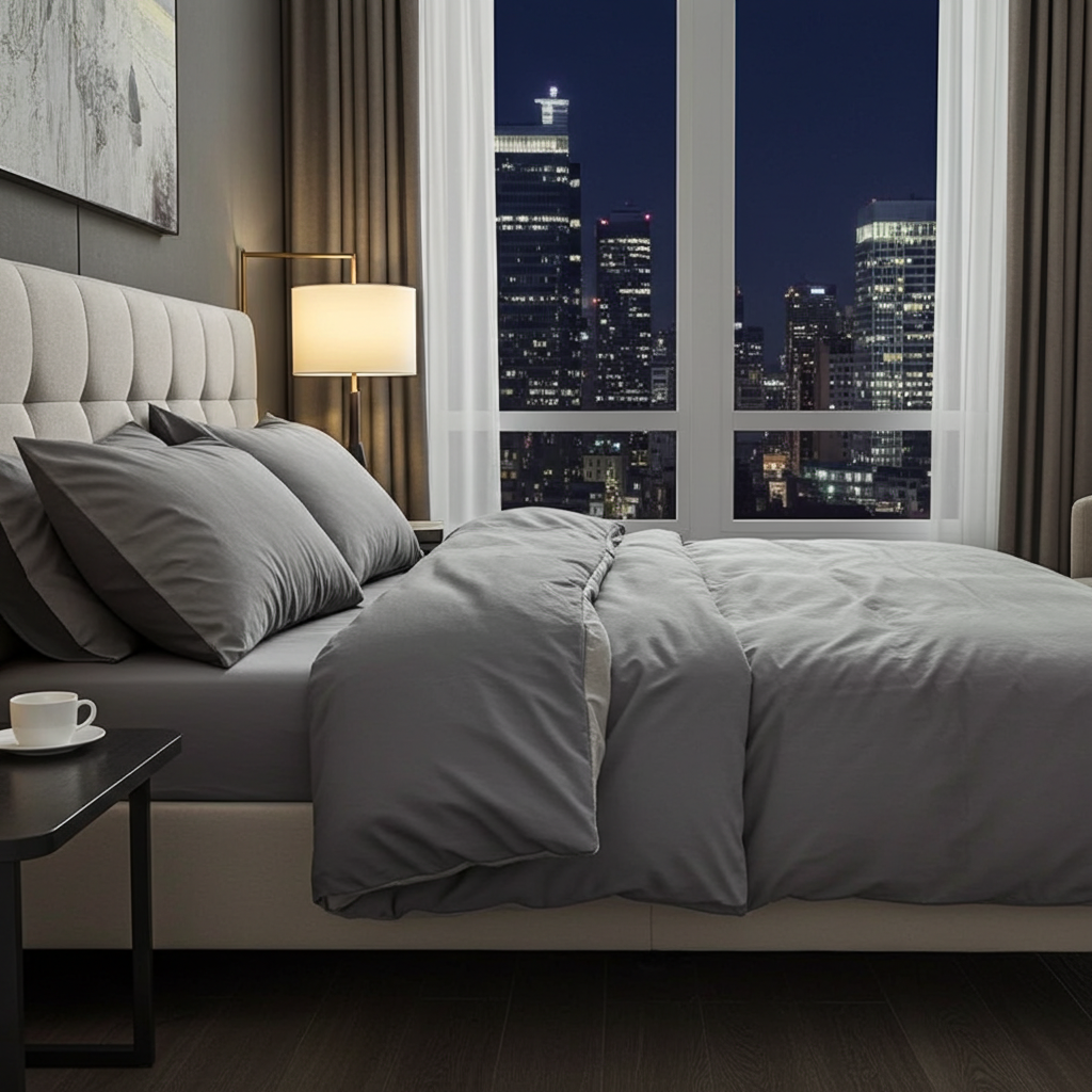 ZENTO Bäddset 4 delar Svart & Grå