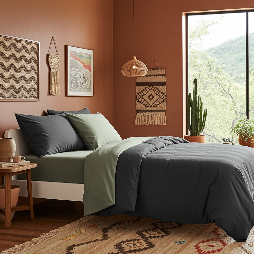 ZENTO Bäddset 4 delar Svart & Grön