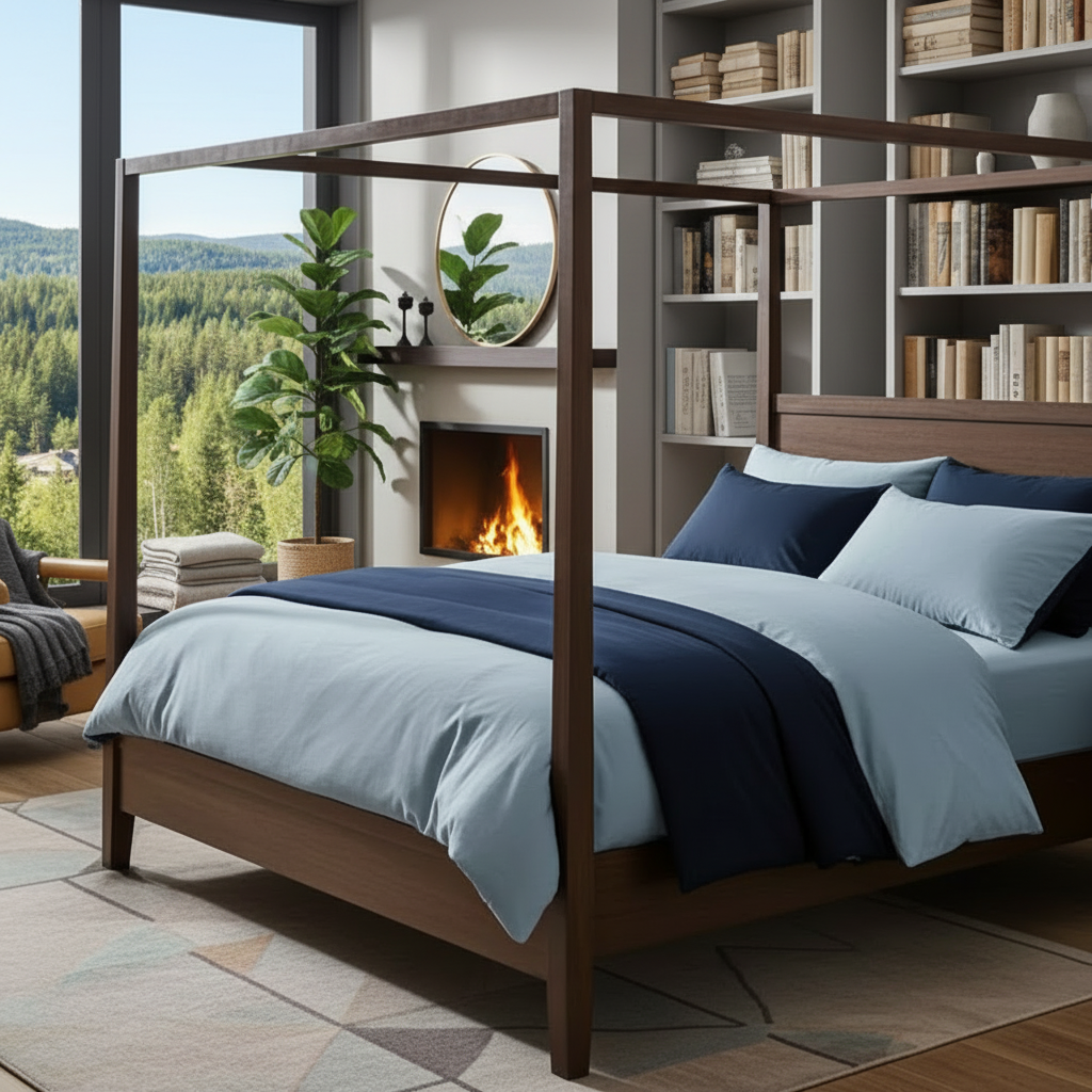 Bäddset Bäddset ZENTO 4 delar – Modern kontrast i svart och ljusblått (150x200cm)