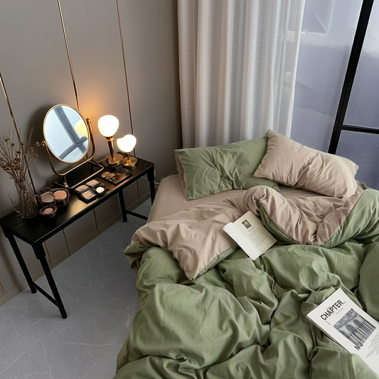 ZENTO Bäddset 4 delar Grön & Beige