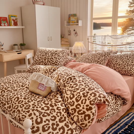 Bäddset Bäddset FRIDA Rosa/Beige – Lekfullt djurmönster för barnrummet (150x200cm)