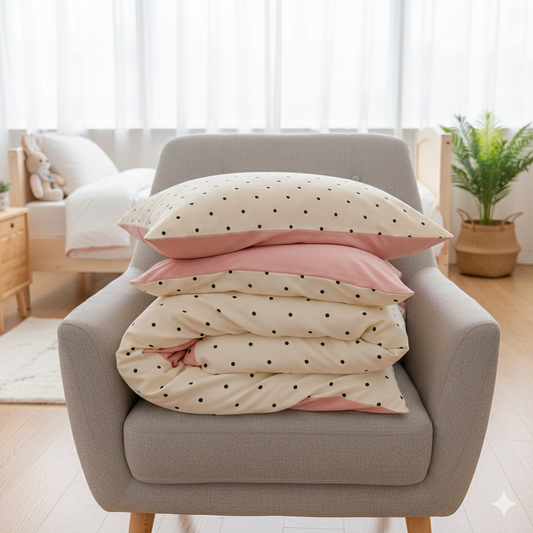 Bäddset Bäddset FRIDA – Klassiska rosa prickar för en lekfull bäddning (150x200cm)