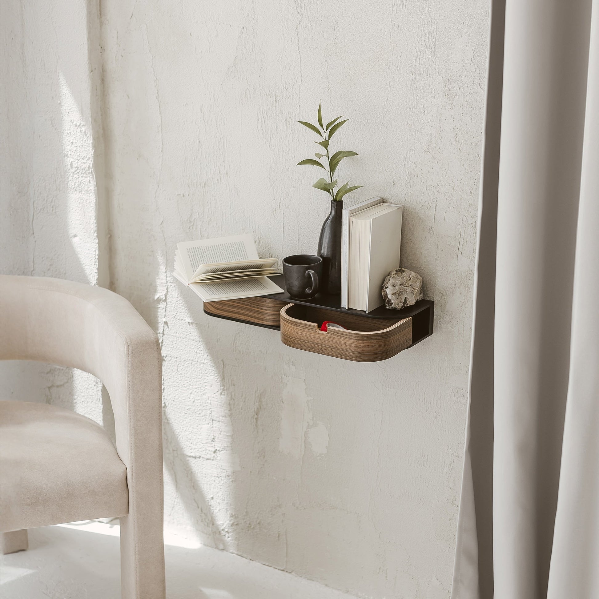 Hylla Vägghylla med 2 lådor VÅGEN – Modern väggförvaring med mjuka former (Flera varianter)