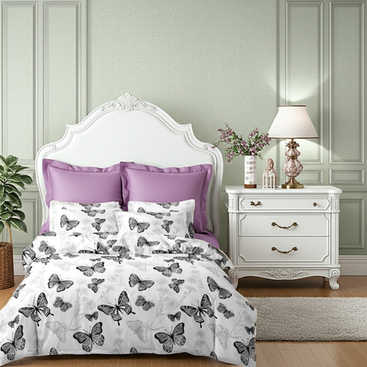 Bäddset Bäddset ANDORA 3 delar – Naturnära design med eleganta fjärilar (150x200cm)