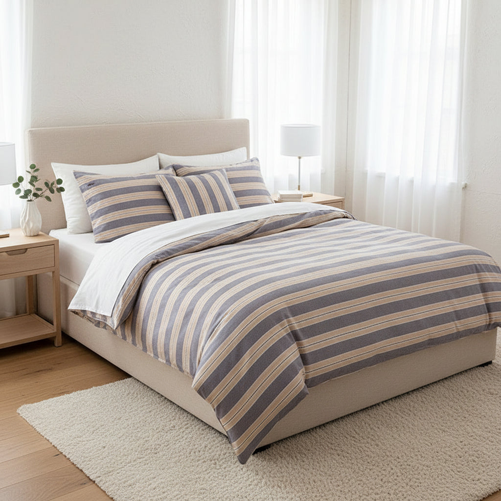 Bäddset Påslakanset CLAUDIA – Tidlös harmoni i blått och beige (Flera storlekar)