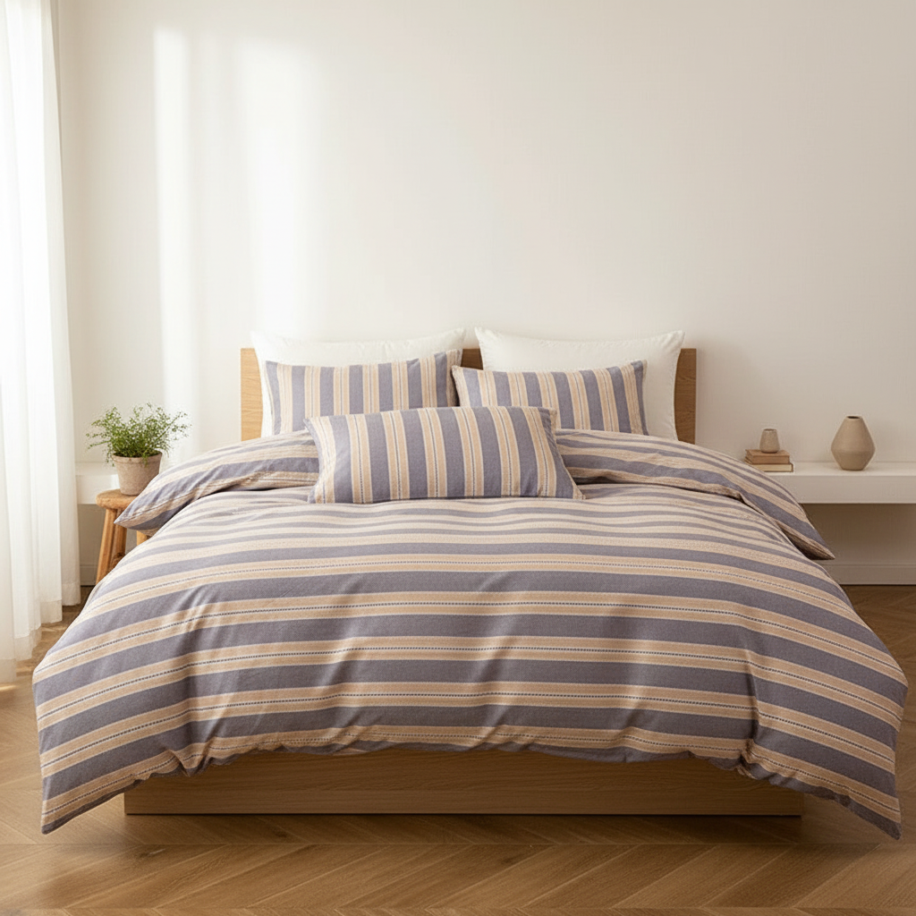 Bäddset Påslakanset CLAUDIA – Tidlös harmoni i blått och beige (Flera storlekar)