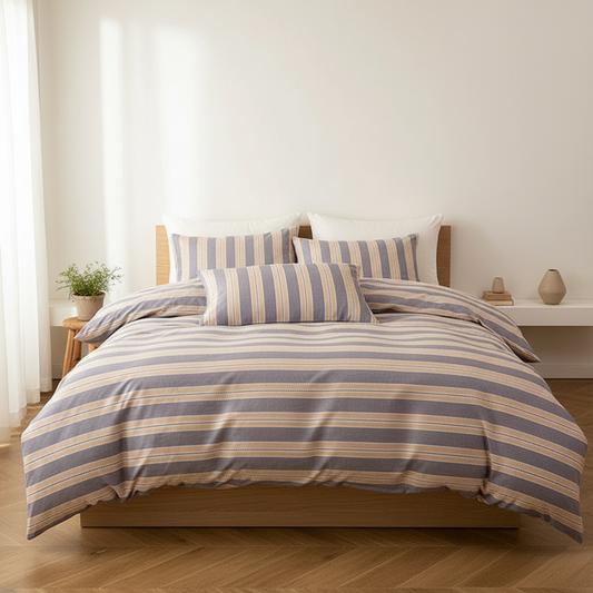 Bäddset Påslakanset CLAUDIA – Tidlös harmoni i blått och beige (Flera storlekar)