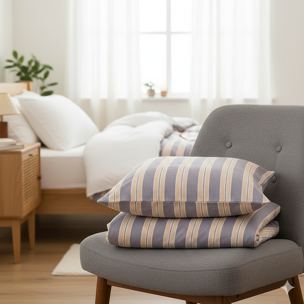 Bäddset Påslakanset CLAUDIA – Tidlös harmoni i blått och beige (Flera storlekar)