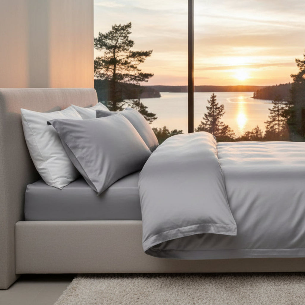 Bäddset Bäddset NJUTER - grått 3 delar dubbelsäng (220x240cm)