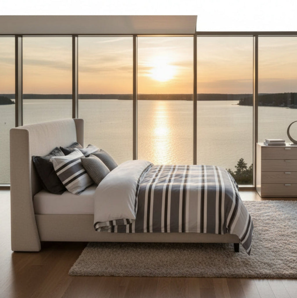 Bäddset Stilrent påslakanset NJUTER – i harmoniskt grått och vitt (220 x 240 cm)