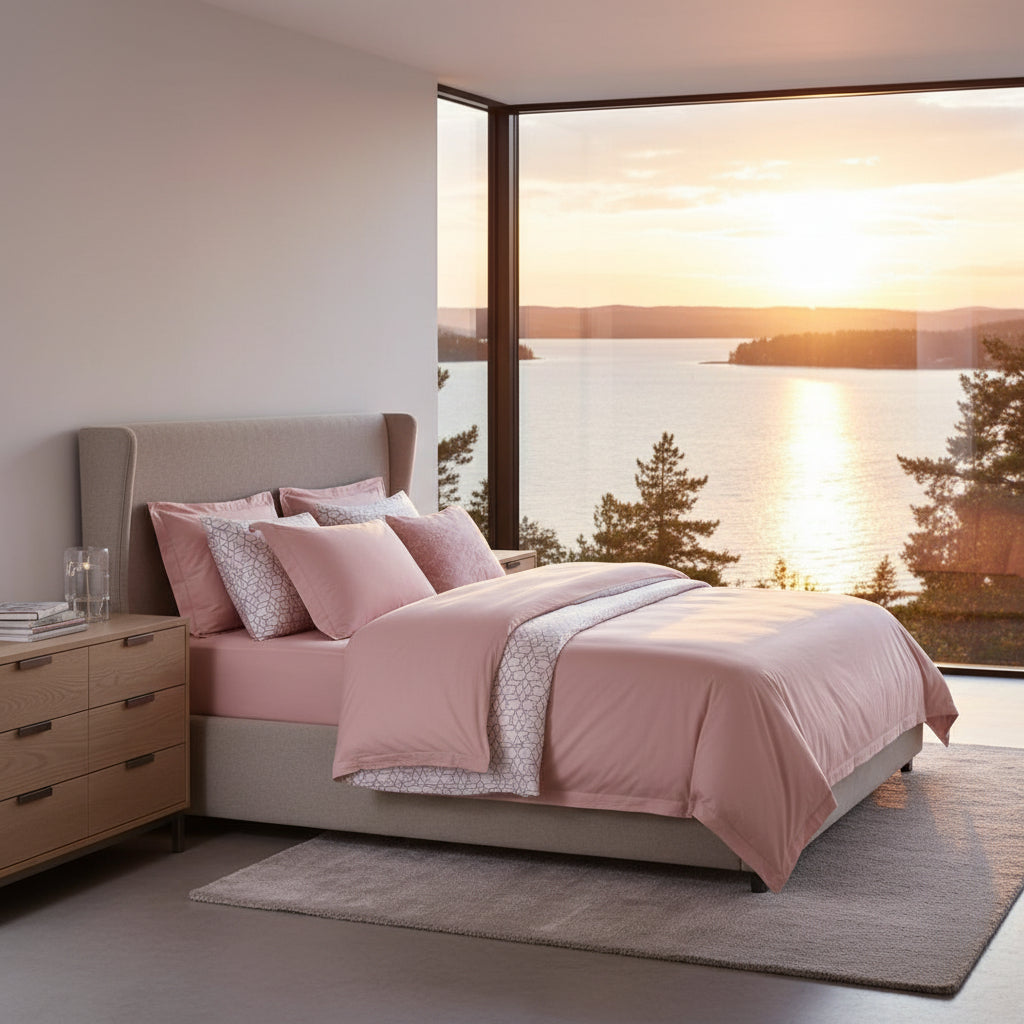 Bäddset NJUTER - Bäddset rosa 3 delar dubbelsäng