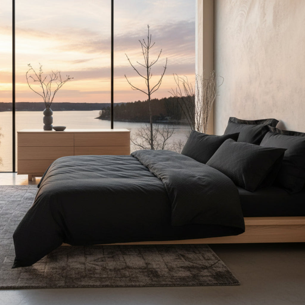 Bäddset Bäddset NJUTER - i tidlöst svart för dubbelsäng (220 x 240 cm)