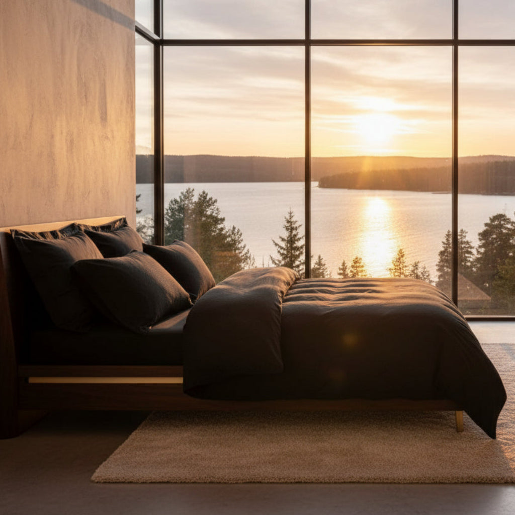 Bäddset Bäddset NJUTER - i tidlöst svart för dubbelsäng (220 x 240 cm)