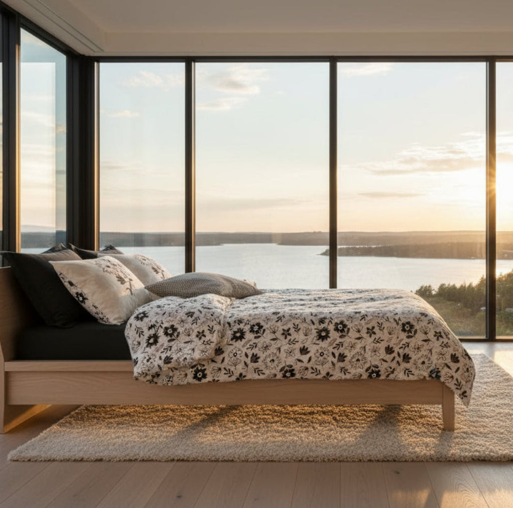 Bäddset Bäddset NJUTER – Stilrent påslakanset i grafisk svartvit design (220 x 240 cm)