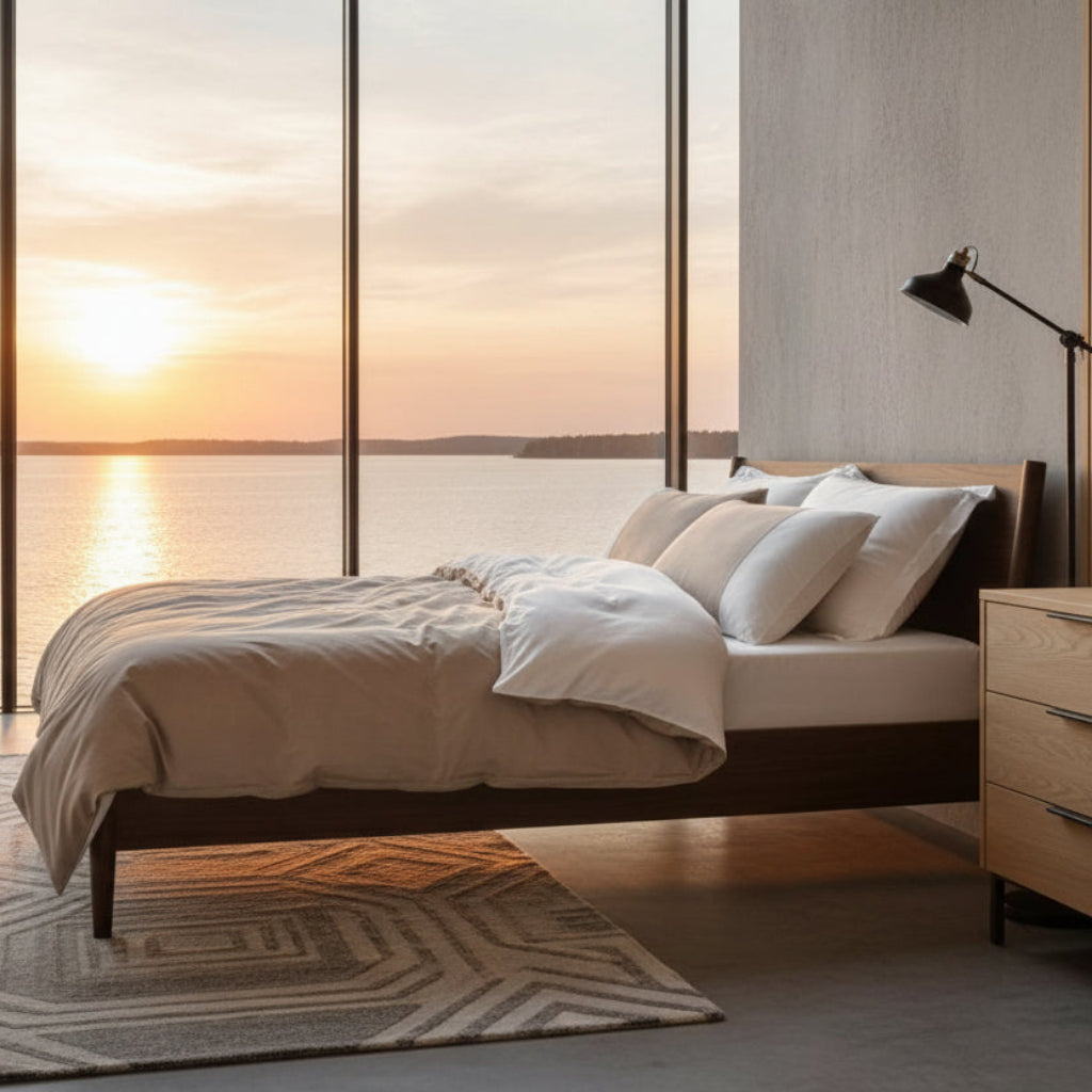 Bäddset Bäddset NJUTER - vit / beige 3 delar dubbelsäng (220x240cm)