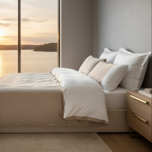 Bäddset Bäddset NJUTER - vit / beige 3 delar dubbelsäng (220x240cm)