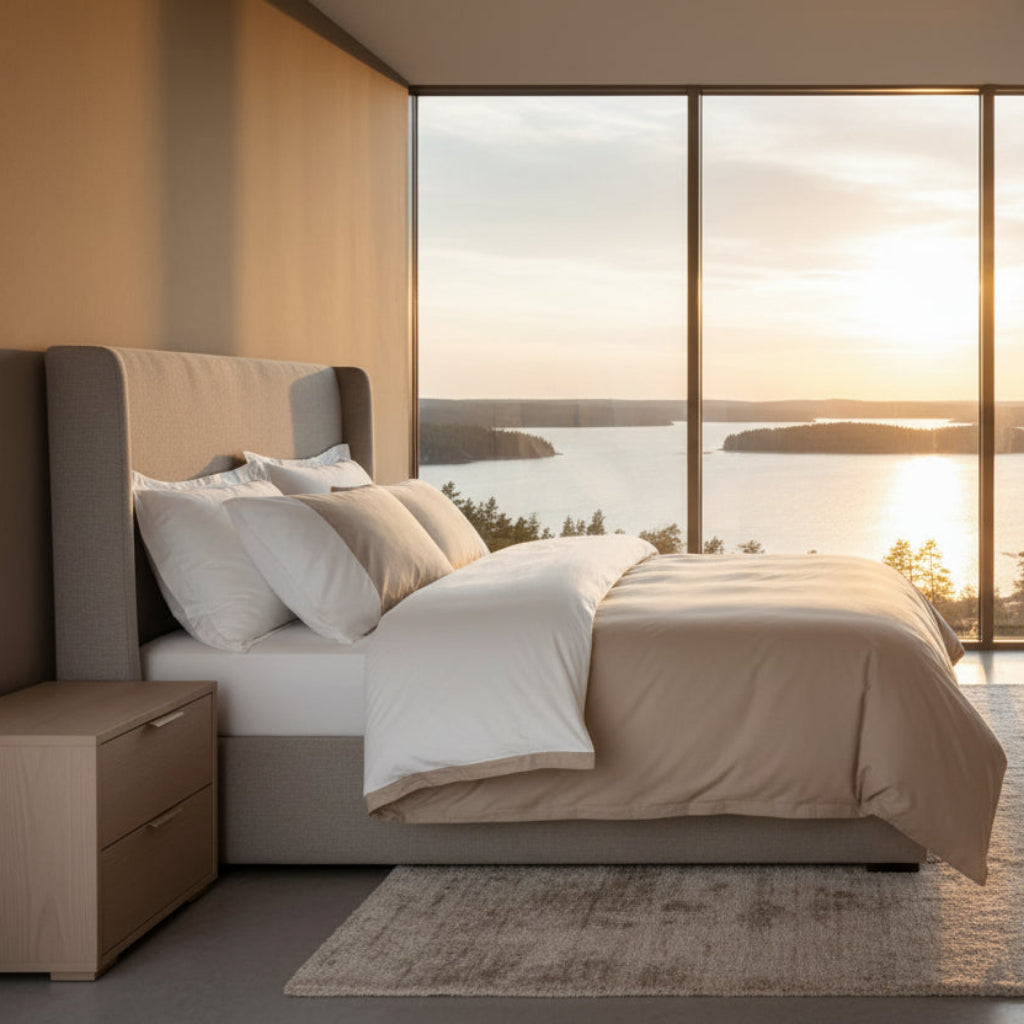 Bäddset Bäddset NJUTER - vit / beige 3 delar dubbelsäng (220x240cm)