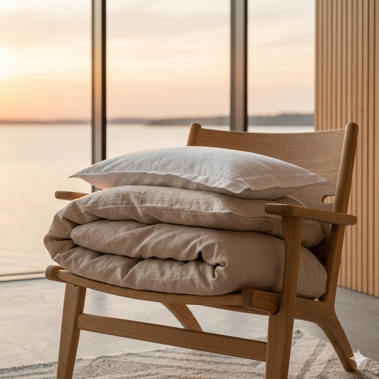 Bäddset Bäddset NJUTER - vit / beige 3 delar dubbelsäng (220x240cm)