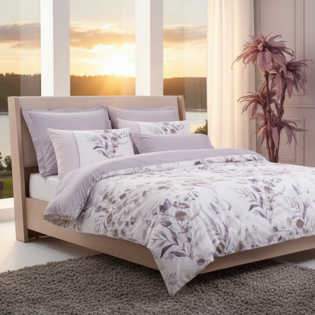 Bäddset Bäddset NJUTER - vitt/blommigt 3 delar dubbelsäng