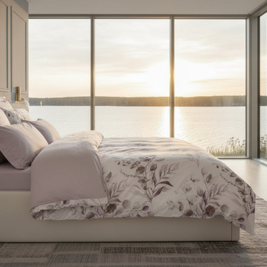 Bäddset Bäddset NJUTER - vitt/blommigt 3 delar dubbelsäng