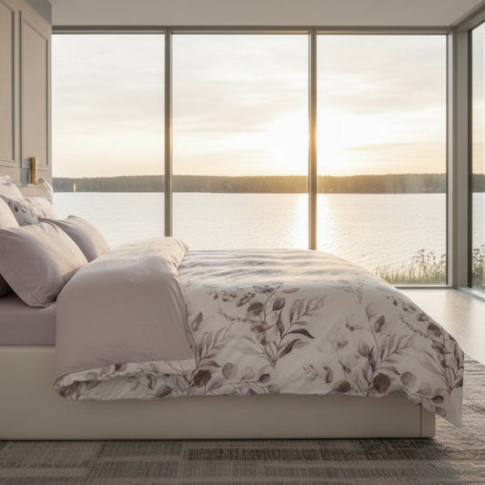 Bäddset Bäddset NJUTER - vitt/blommigt 3 delar dubbelsäng